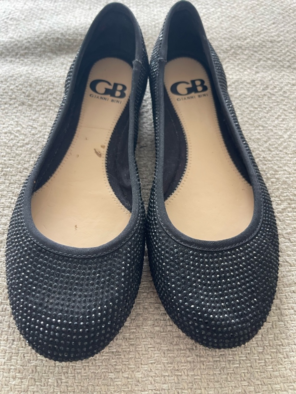 Gianni Bini Black Crystal-Embellished Ballet Flats